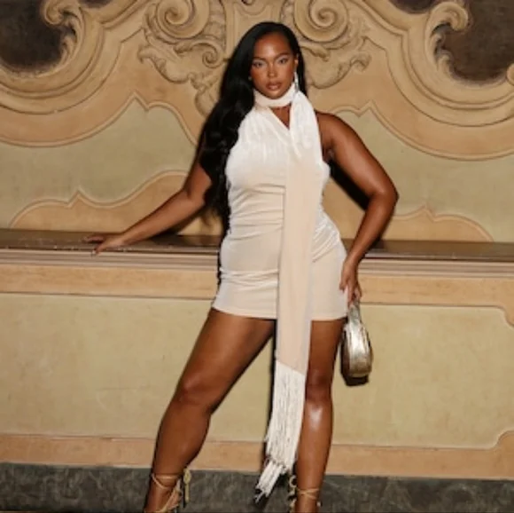 PrettyLittleThing | Dresses | Plus Size Champagne Velvet Drape Detail Bodycon  Mini Dress | Poshmark
